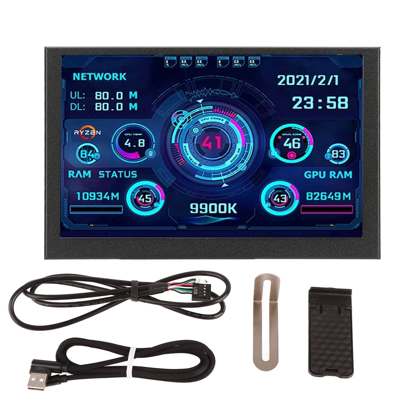 PC CPU Data Monitor 5in IPS USB C TYPE C Temperature Display PC CPU GPU RAM Data Monitor